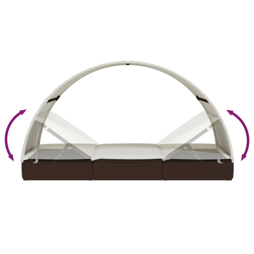 Ligbed 2-persoons met rond dak 211x112x140 cm poly rattan bruin
