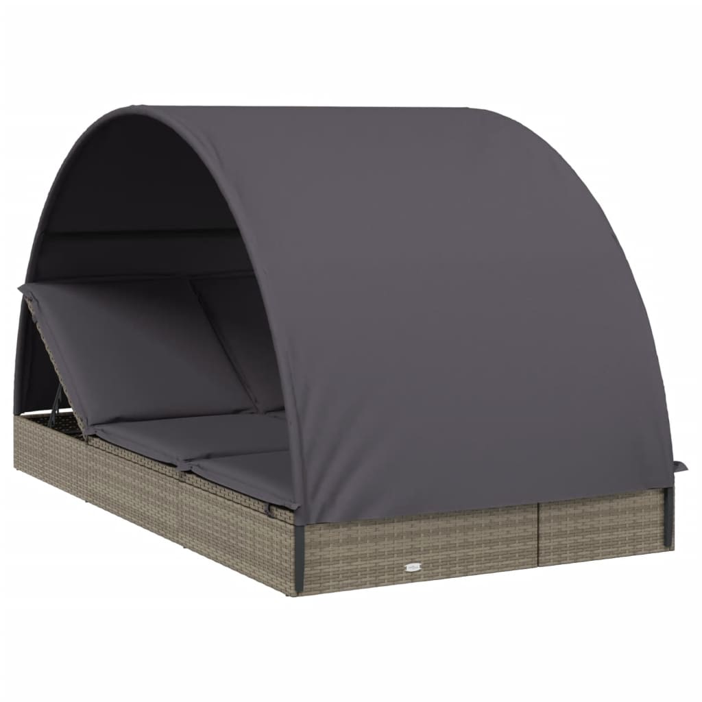 Ligbed 2-persoons met rond dak 211x112x140 cm poly rattan grijs