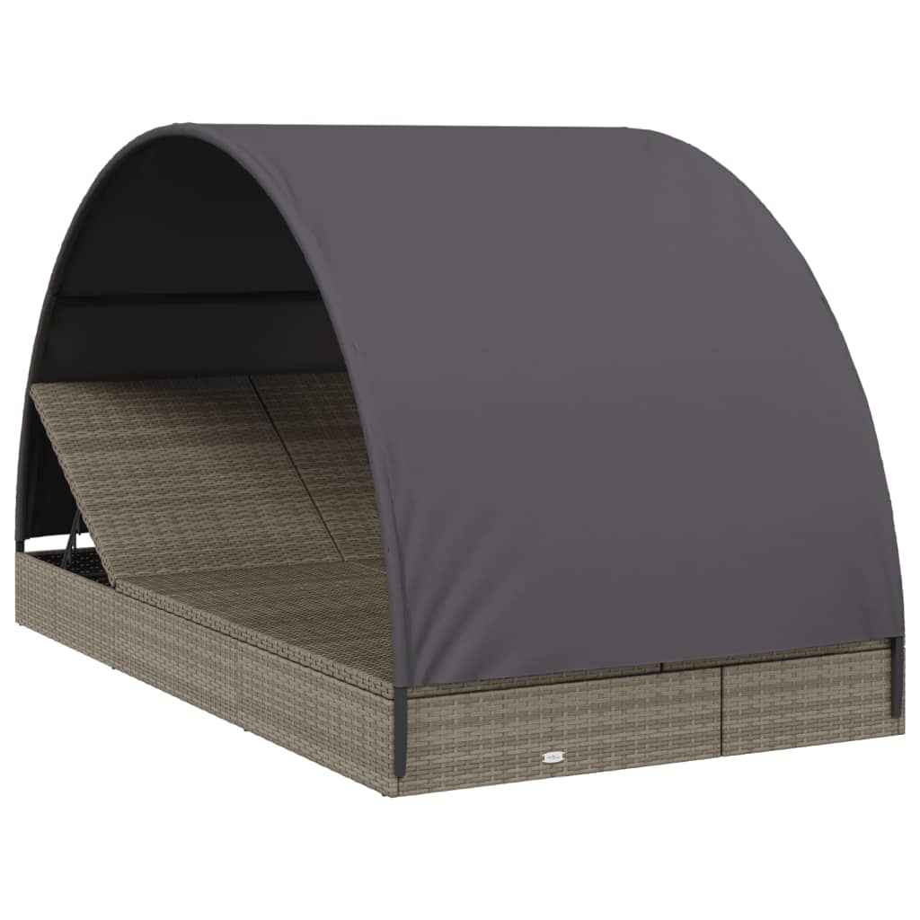 Ligbed 2-persoons met rond dak 211x112x140 cm poly rattan grijs