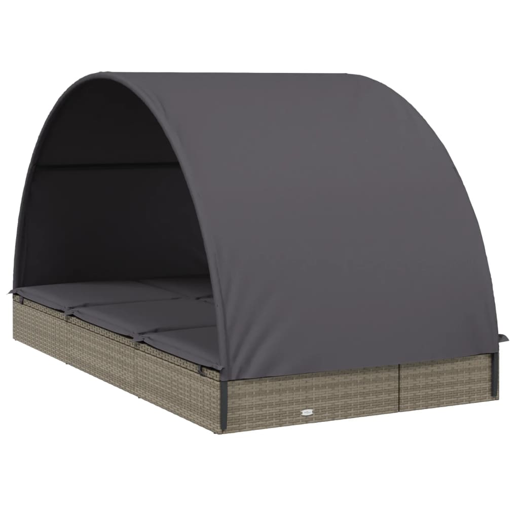Ligbed 2-persoons met rond dak 211x112x140 cm poly rattan grijs
