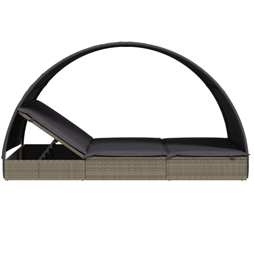 Ligbed 2-persoons met rond dak 211x112x140 cm poly rattan grijs