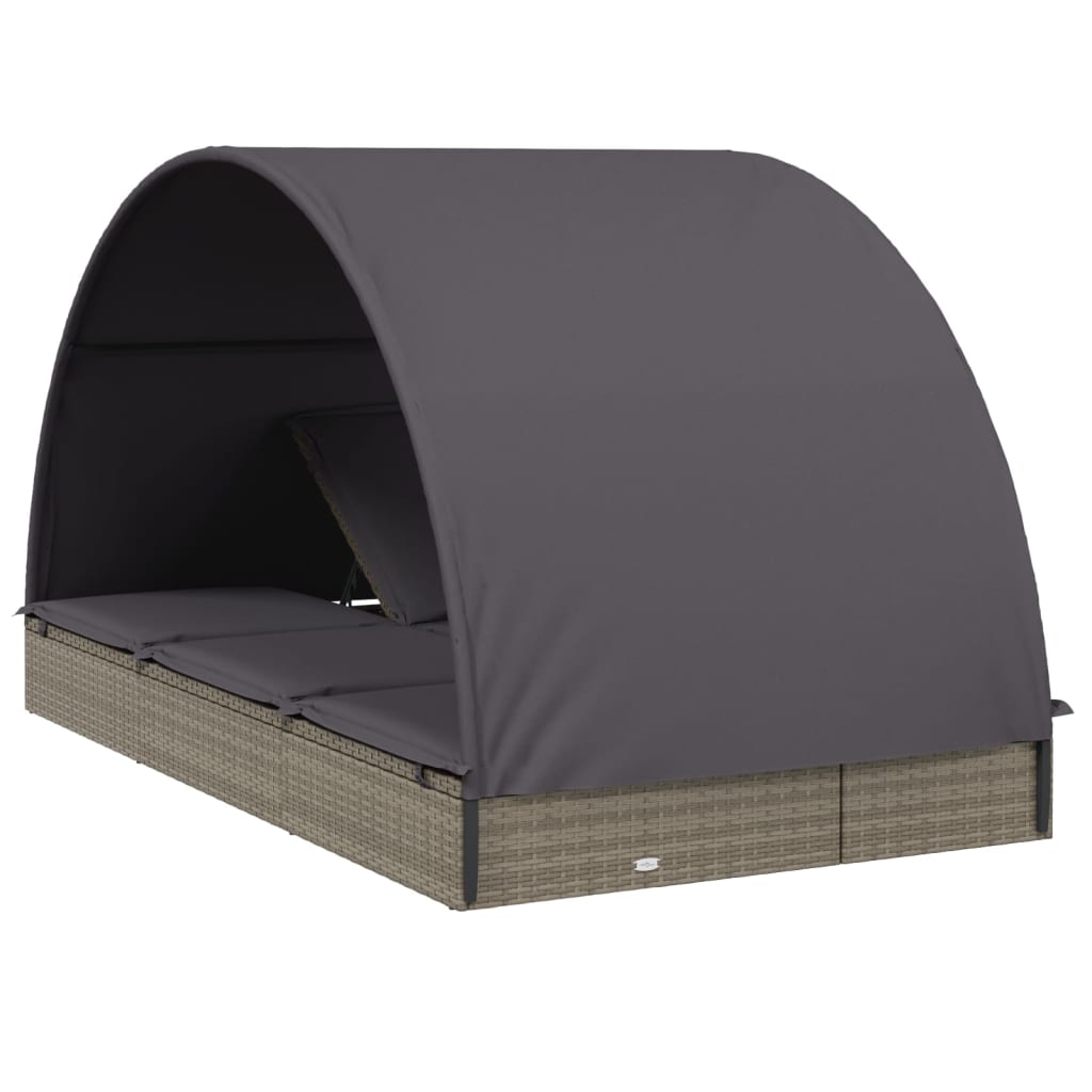 Ligbed 2-persoons met rond dak 211x112x140 cm poly rattan grijs