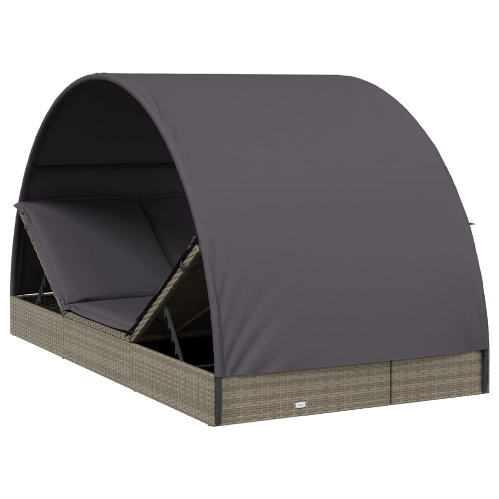 Ligbed 2-persoons met rond dak 211x112x140 cm poly rattan grijs