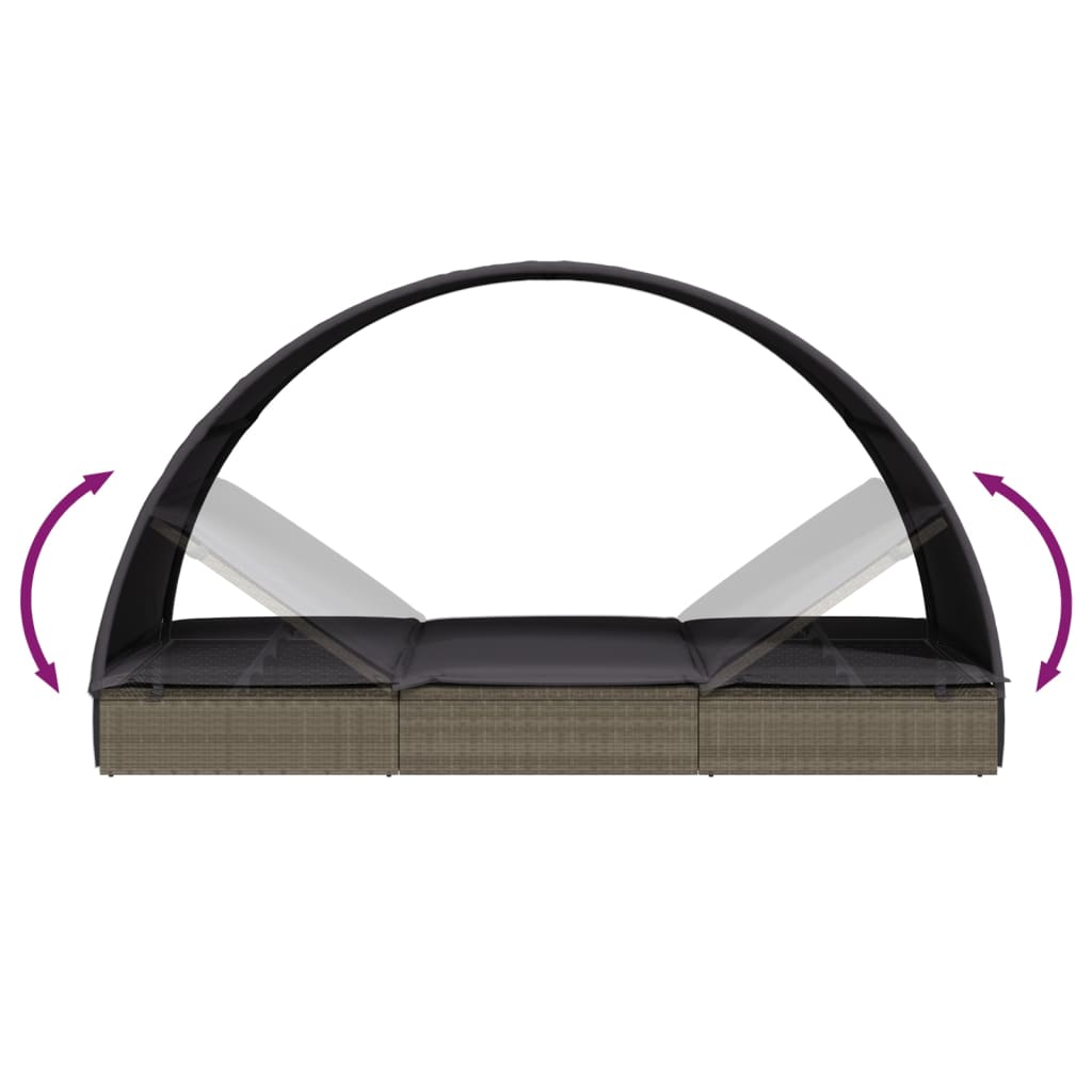 Ligbed 2-persoons met rond dak 211x112x140 cm poly rattan grijs