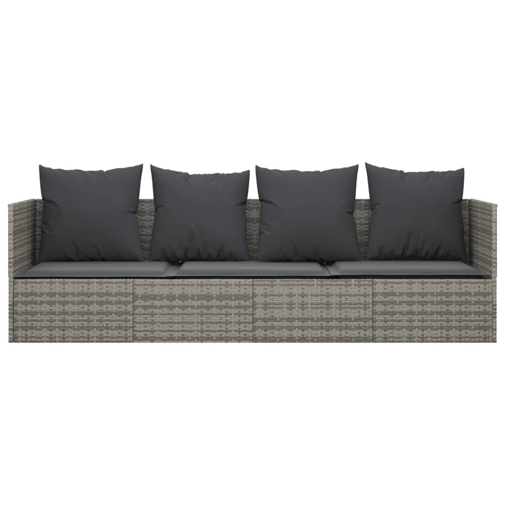 Loungebed met kussens poly rattan grijs