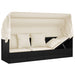 Loungebed met luifel en kussens poly rattan zwart