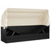 Loungebed met luifel en kussens poly rattan zwart