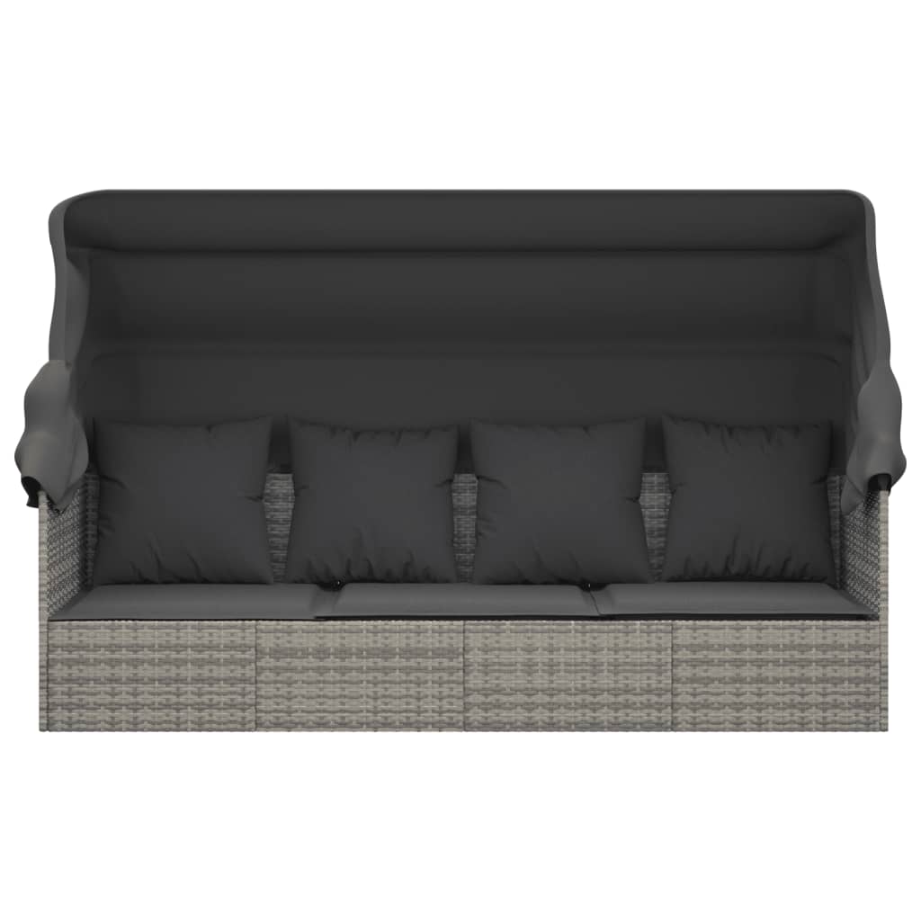 Loungebed met luifel en kussens poly rattan grijs