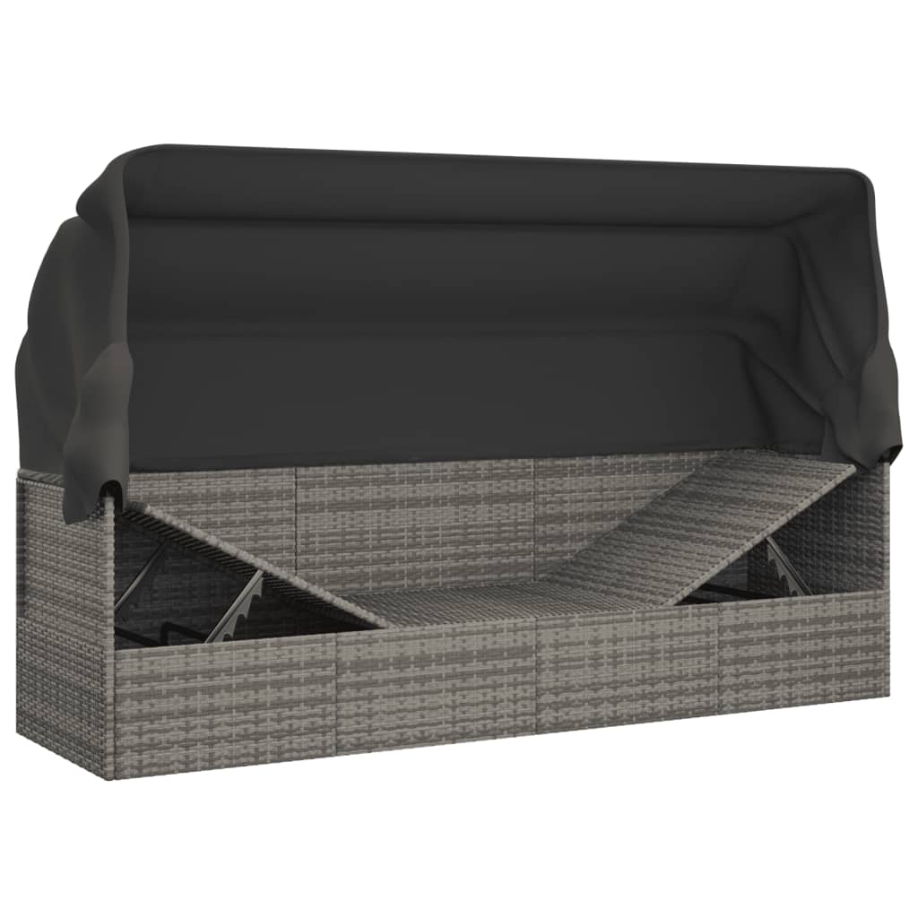 Loungebed met luifel en kussens poly rattan grijs