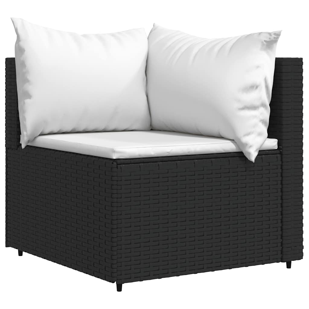 Tuinhoekbank met kussens poly rattan zwart