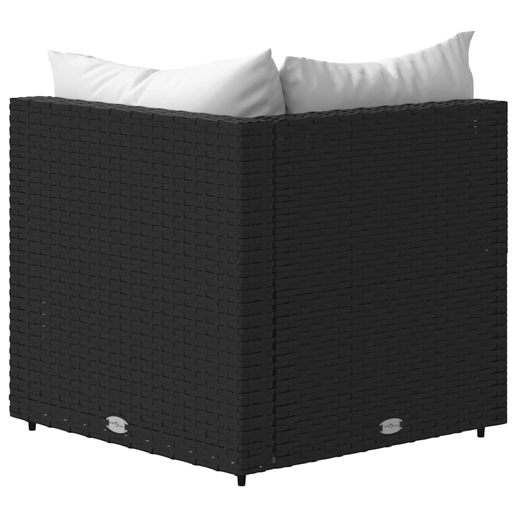 Tuinhoekbank met kussens poly rattan zwart