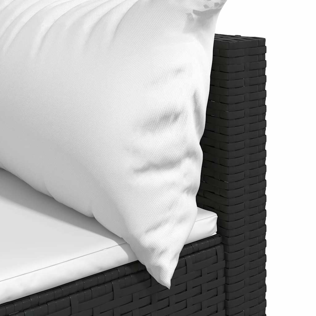 Tuinhoekbank met kussens poly rattan zwart
