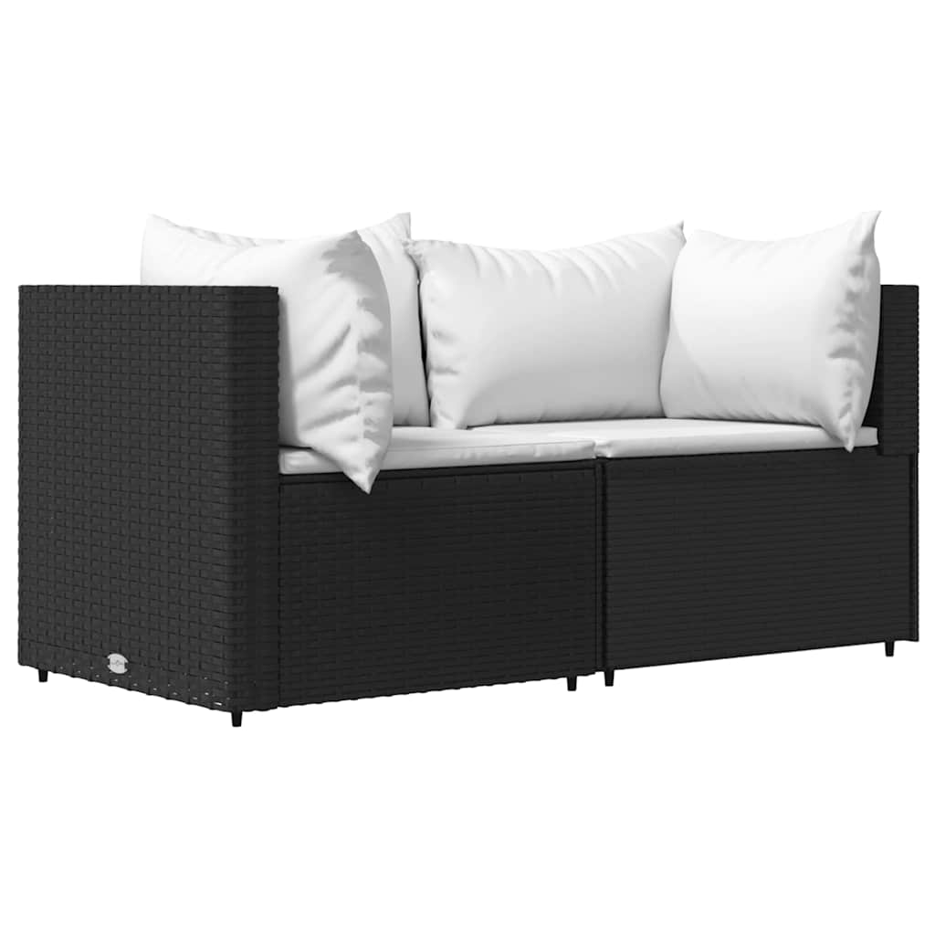 3-delige Loungeset met kussens poly rattan zwart