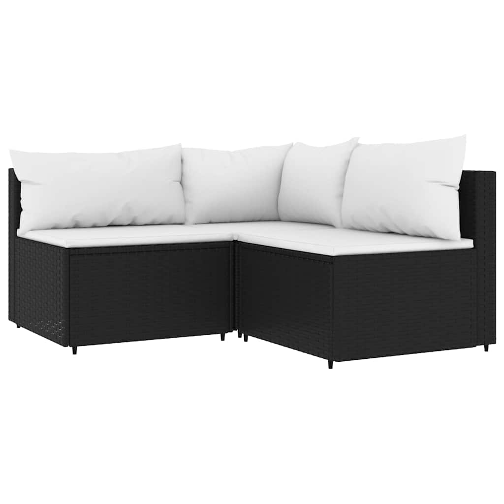 4-delige Loungeset met kussens poly rattan zwart