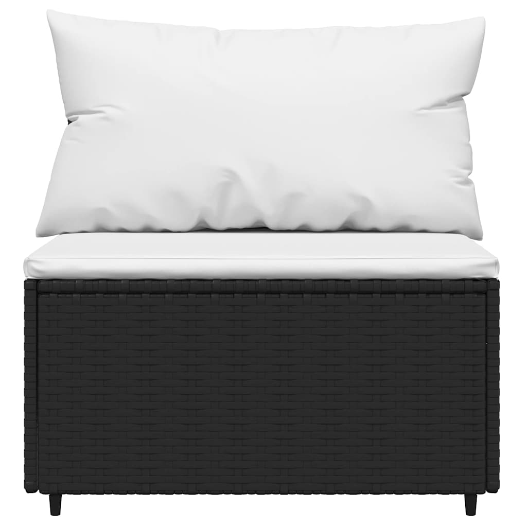 4-delige Loungeset met kussens poly rattan zwart