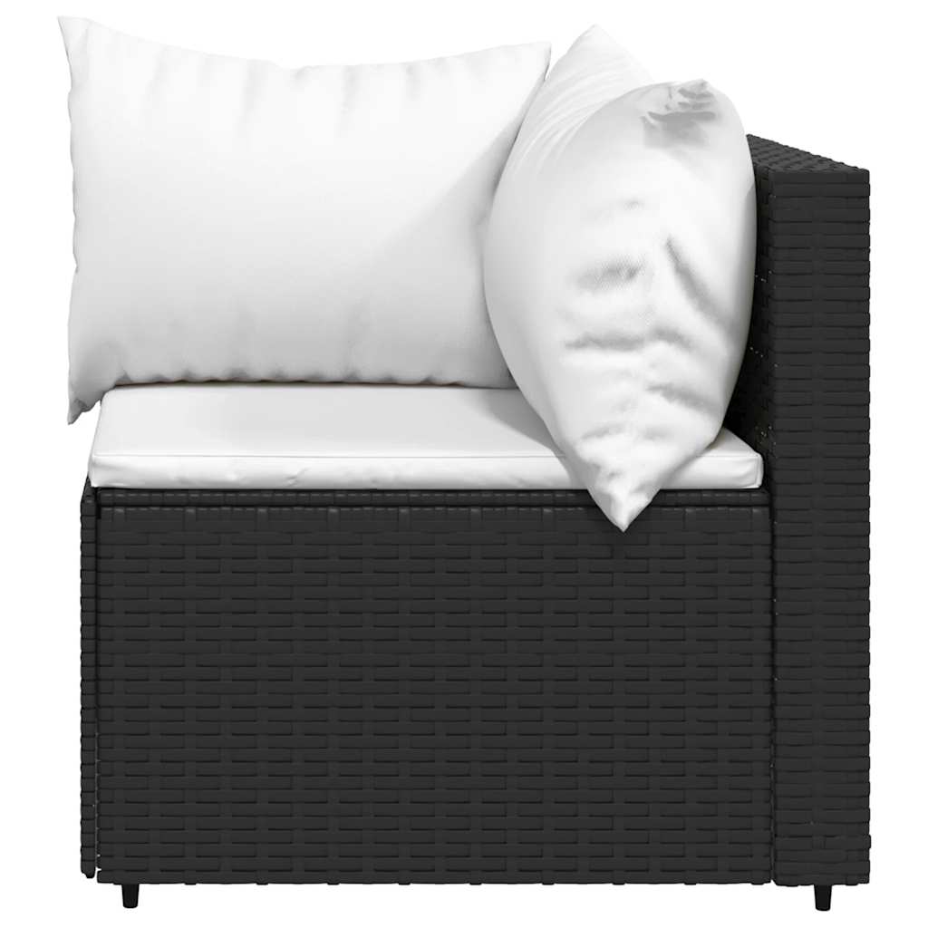 4-delige Loungeset met kussens poly rattan zwart
