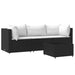 4-delige Loungeset met kussens poly rattan zwart