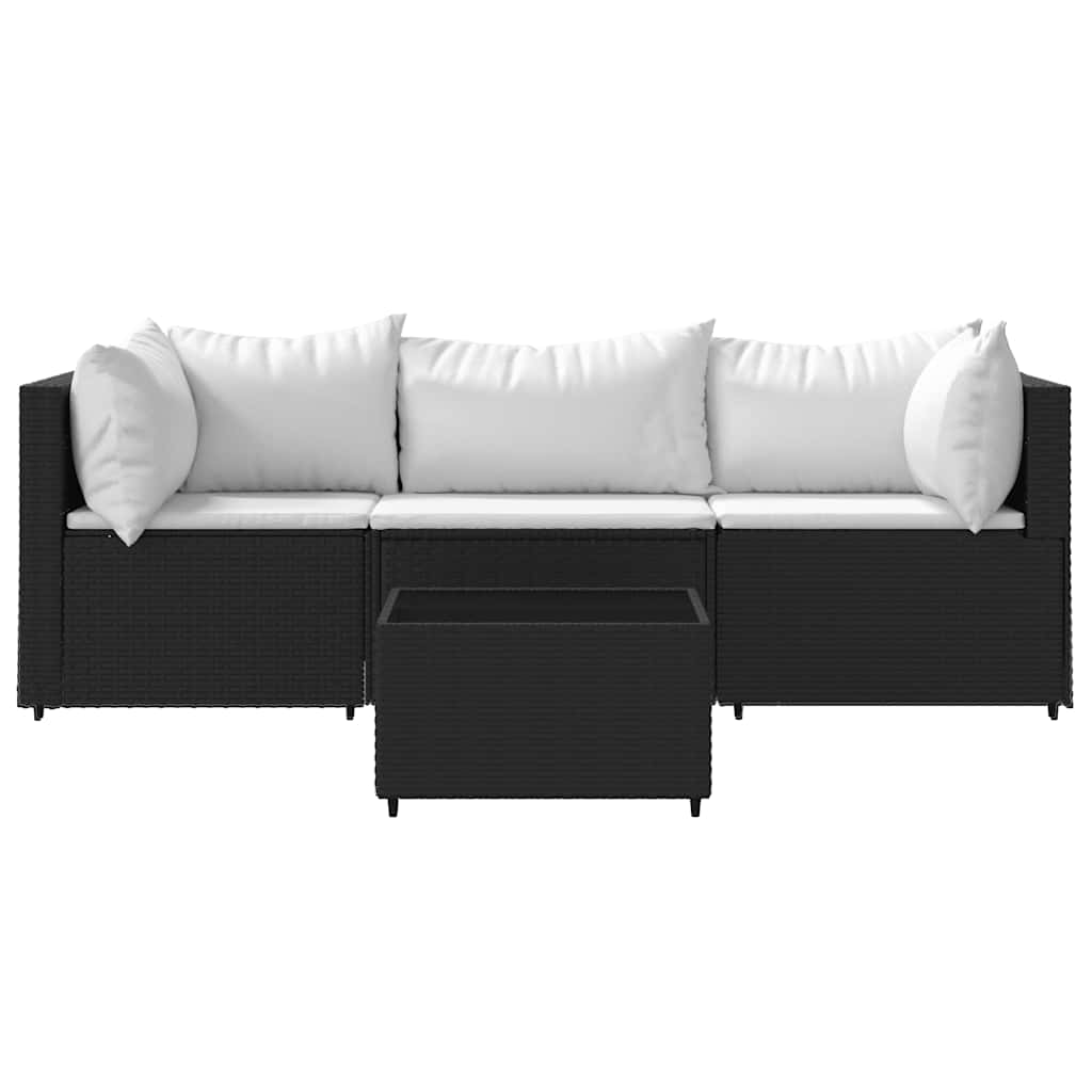 4-delige Loungeset met kussens poly rattan zwart