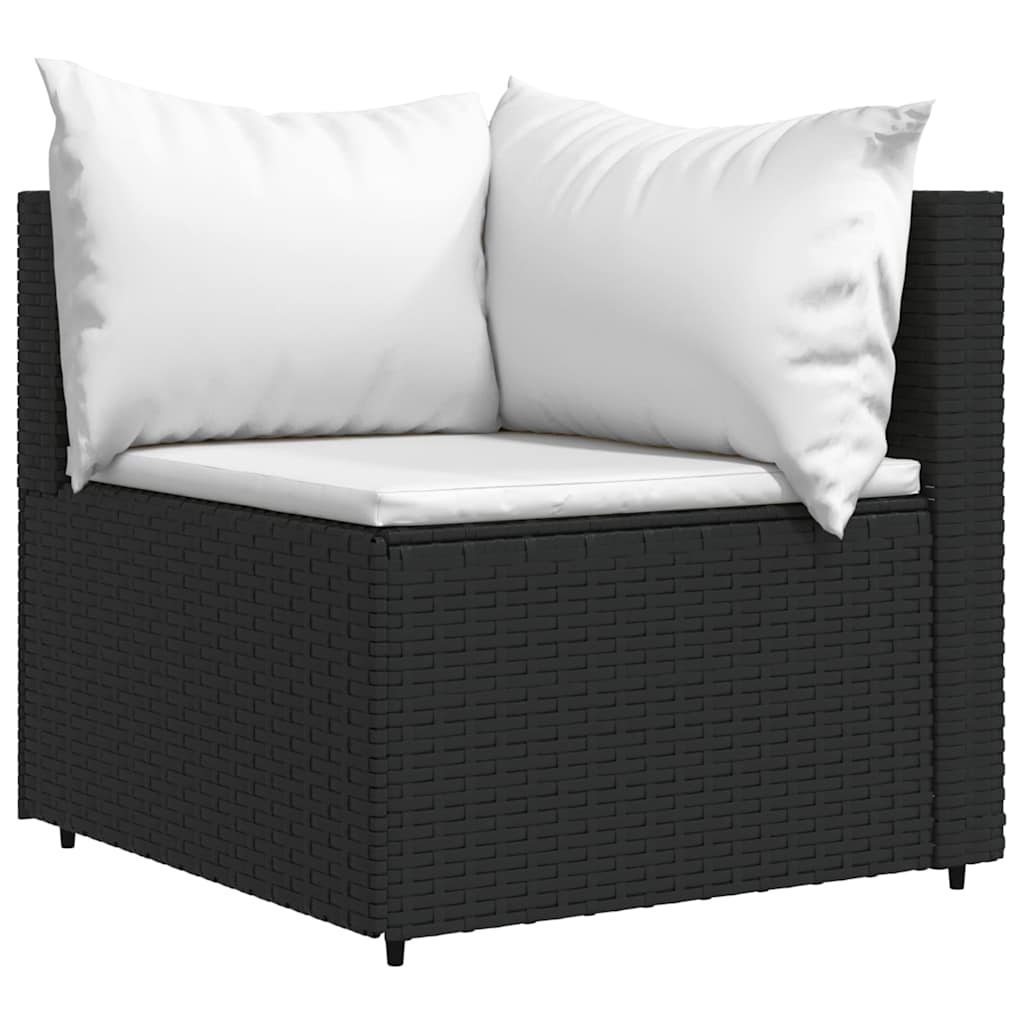 4-delige Loungeset met kussens poly rattan zwart