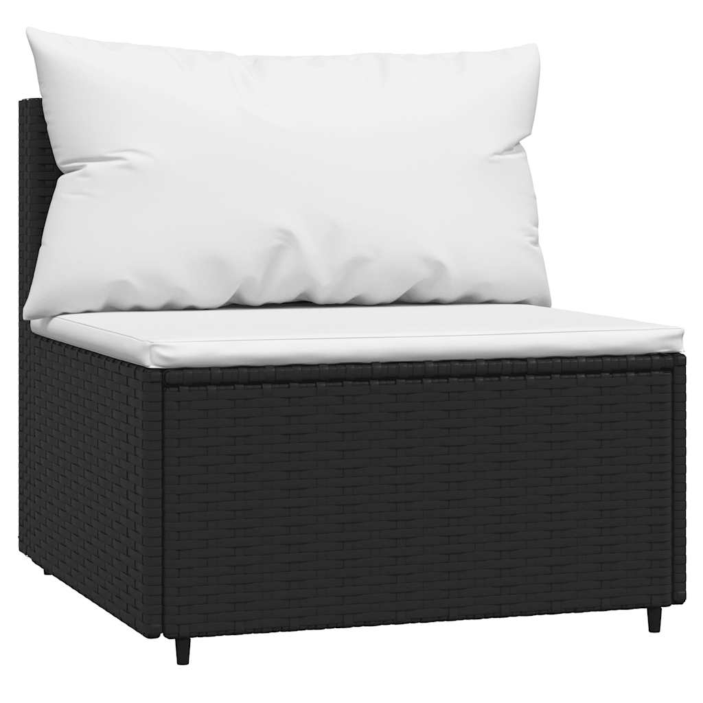 4-delige Loungeset met kussens poly rattan zwart