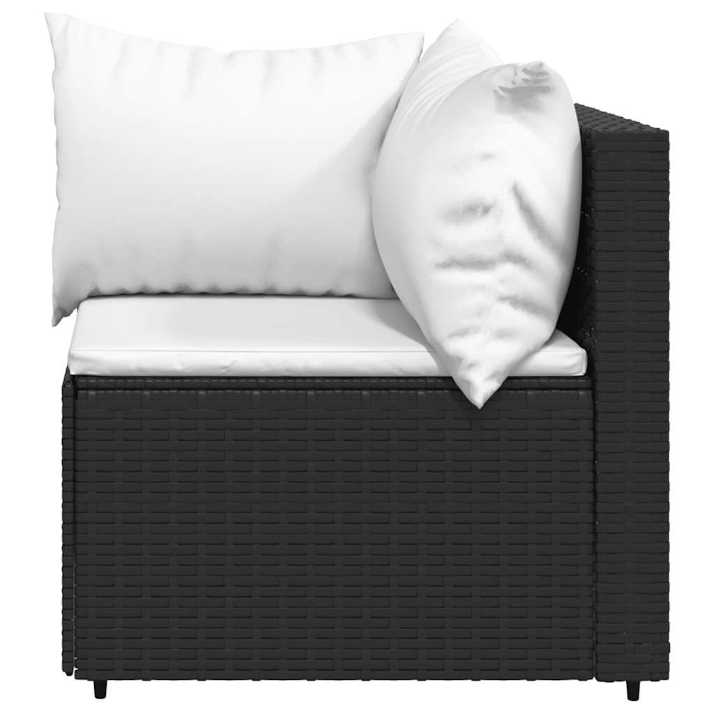 4-delige Loungeset met kussens poly rattan zwart