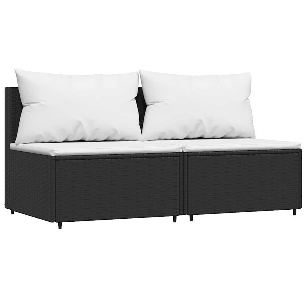 3-delige Loungeset met kussens poly rattan zwart