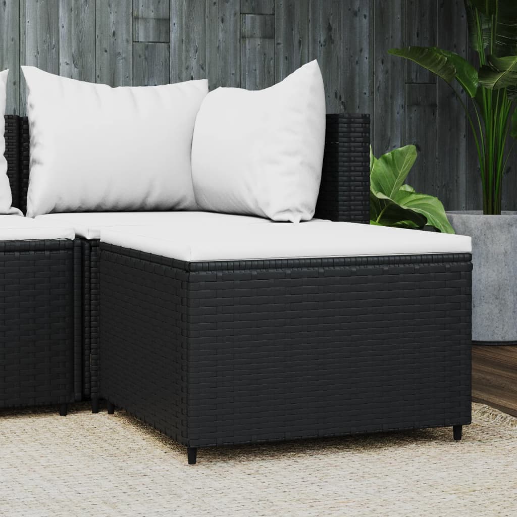 Voetensteun met kussen poly rattan zwart