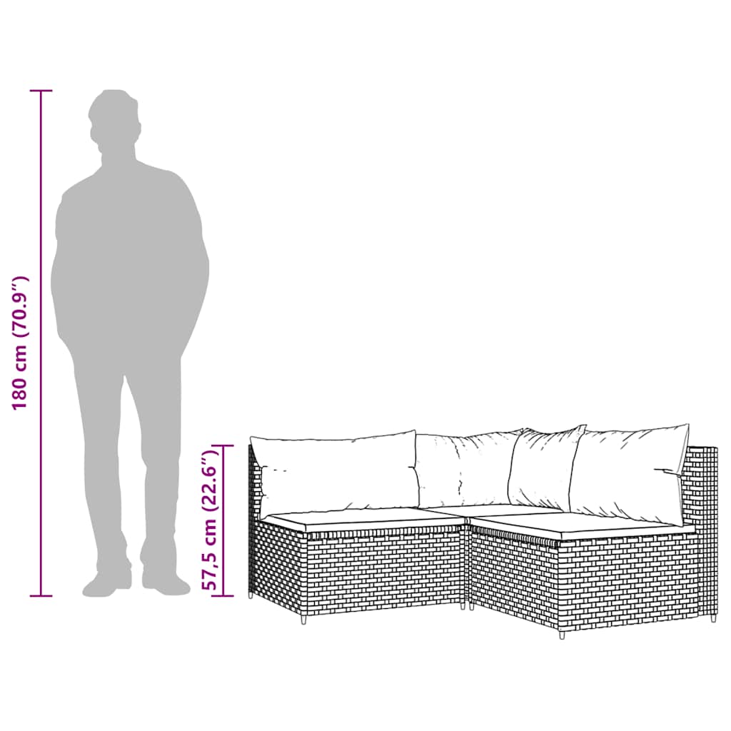 3-delige Loungeset met kussens poly rattan bruin