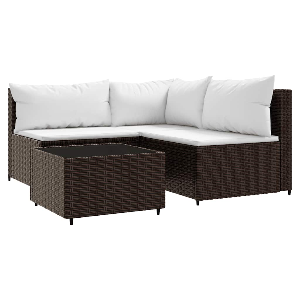 4-delige Loungeset met kussens poly rattan bruin