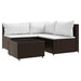 4-delige Loungeset met kussens poly rattan bruin