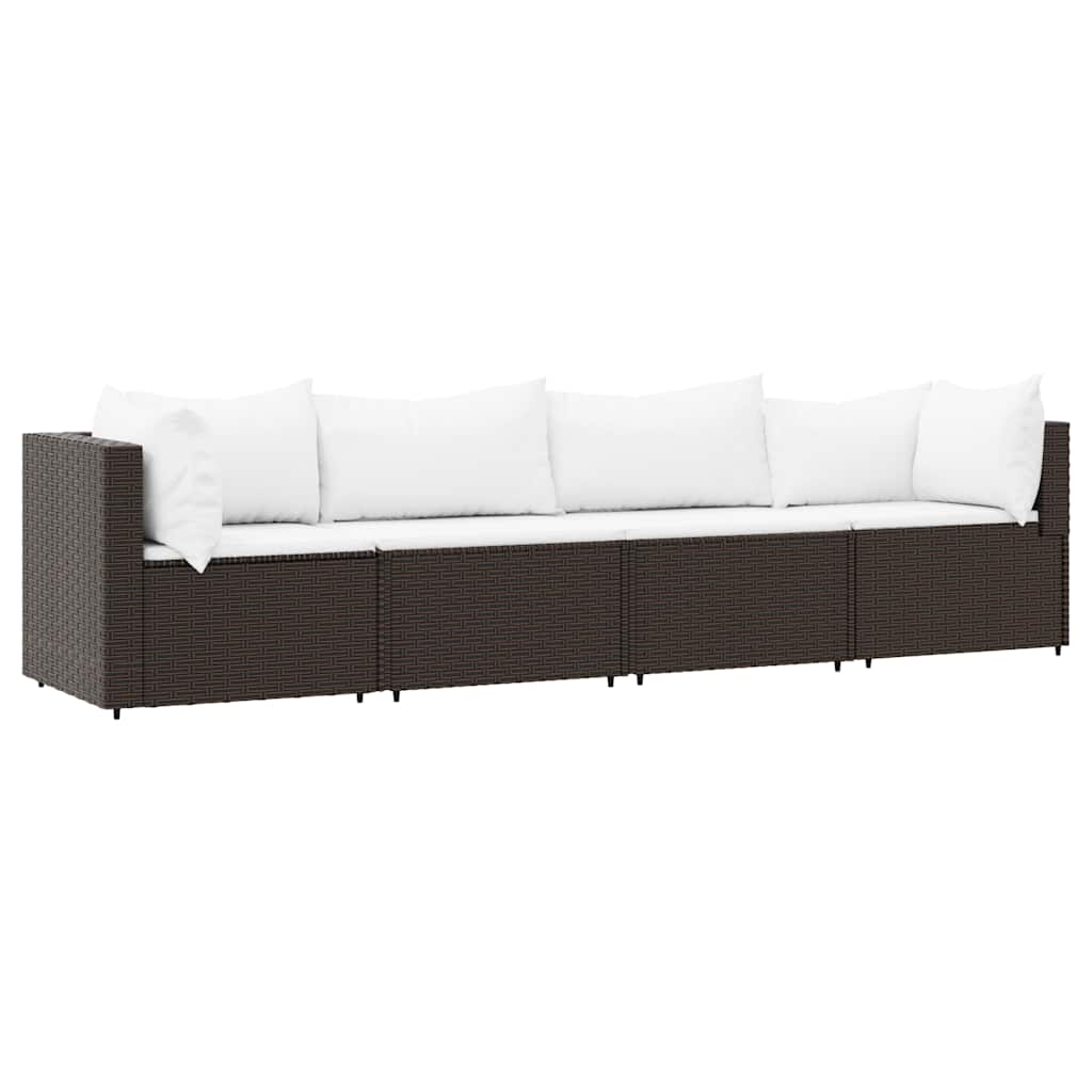 4-delige Loungeset met kussens poly rattan bruin
