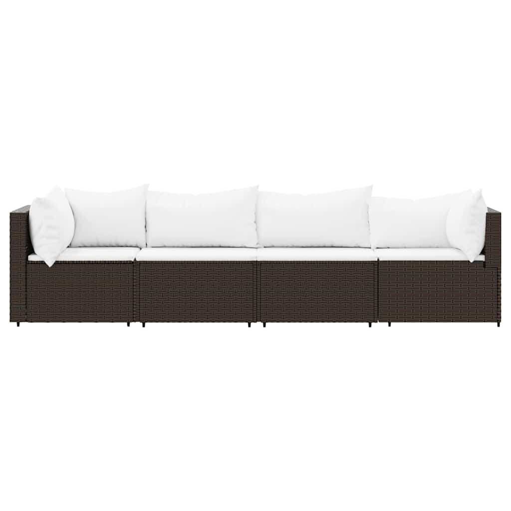 4-delige Loungeset met kussens poly rattan bruin