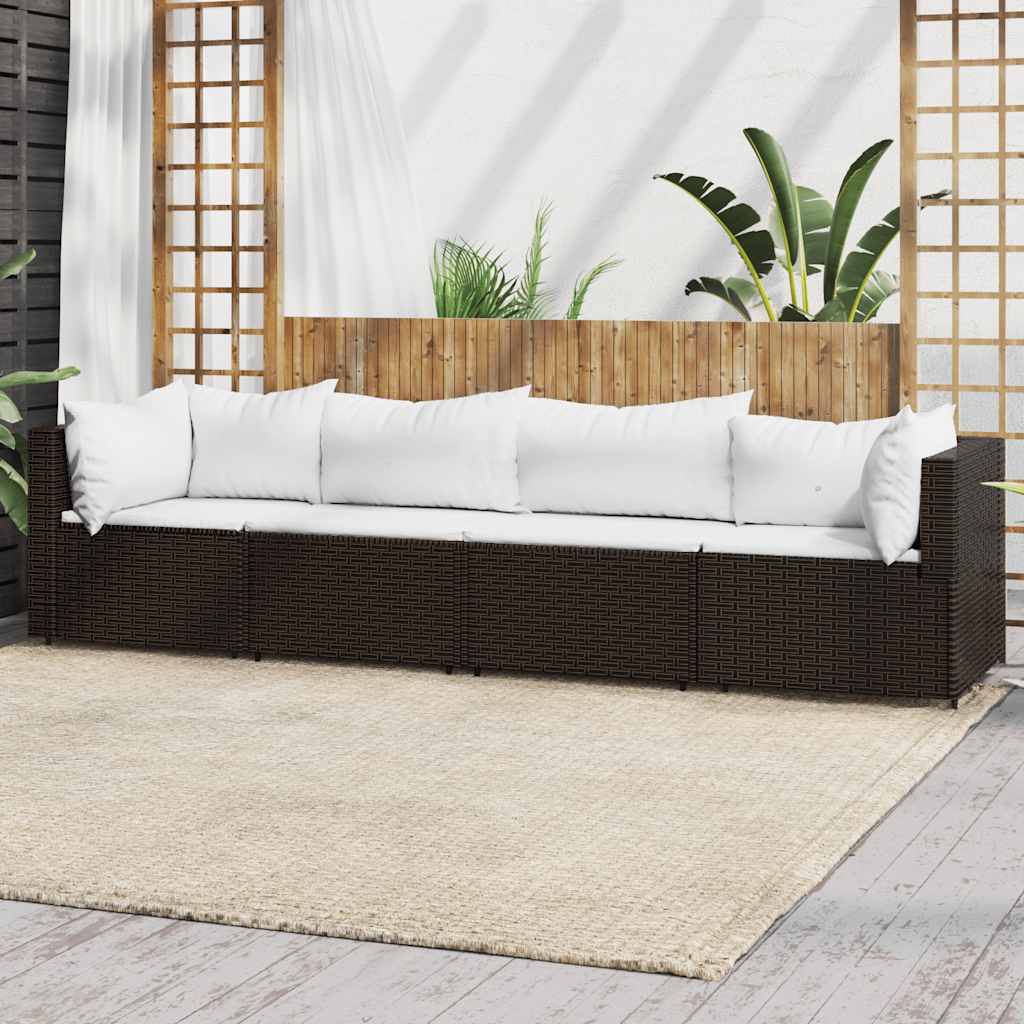 4-delige Loungeset met kussens poly rattan bruin