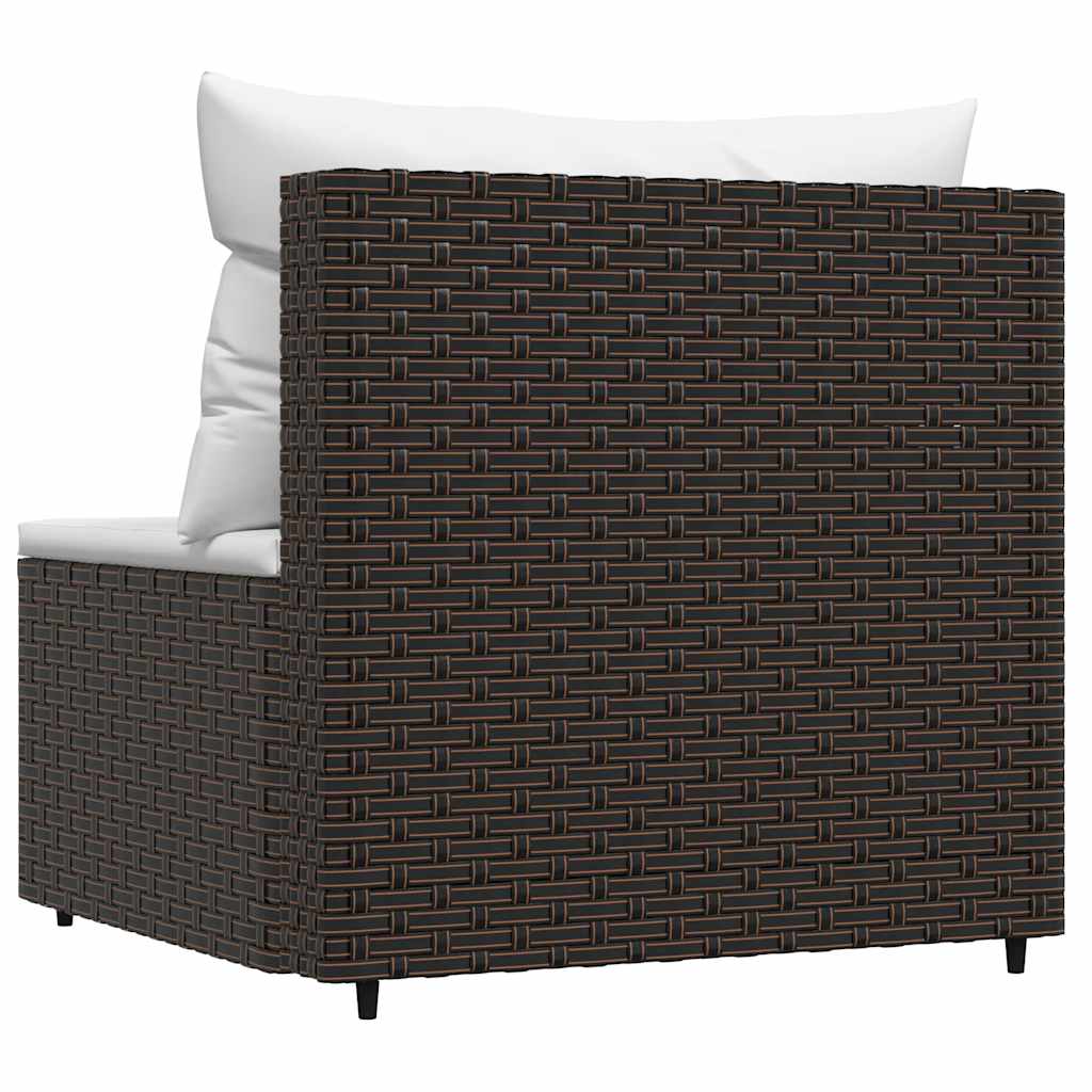 Tuinmiddenbank met kussens poly rattan bruin