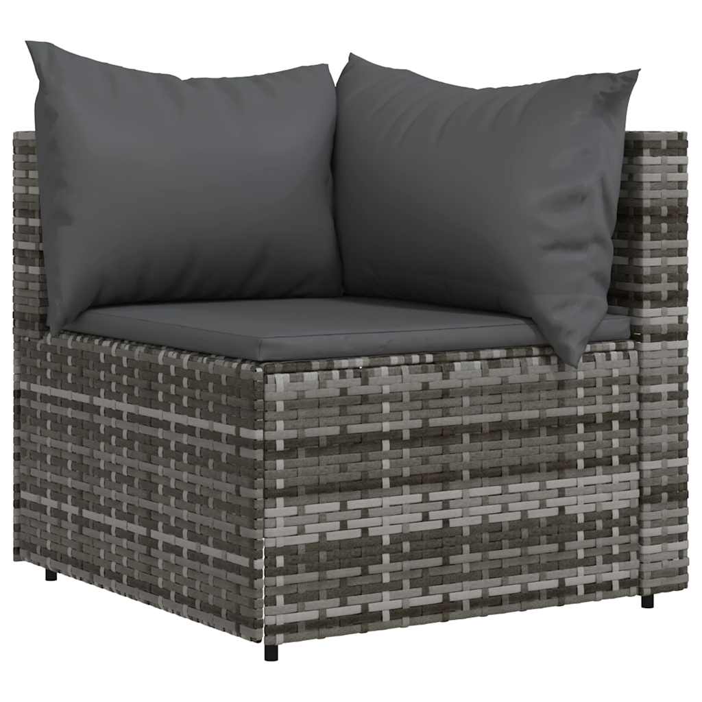 3-delige Loungeset met kussens poly rattan grijs