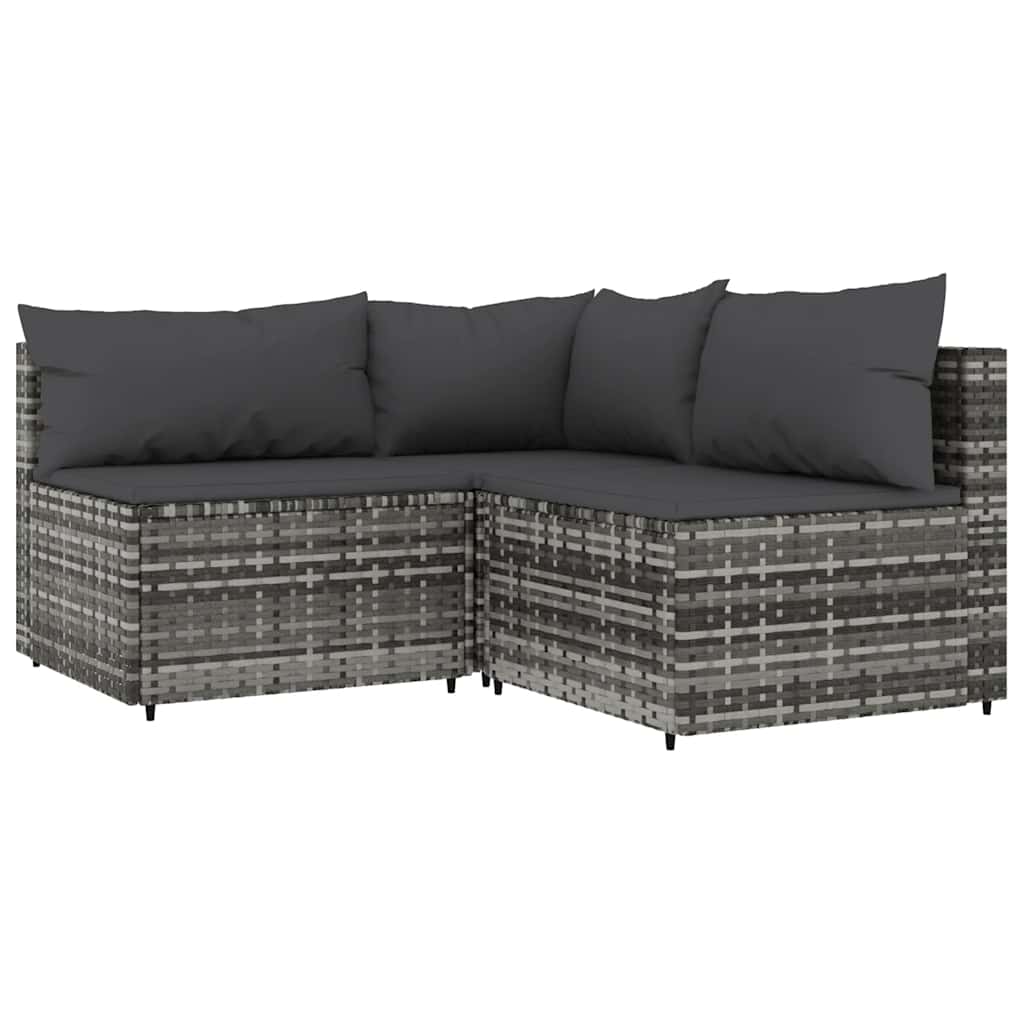 3-delige Loungeset met kussens poly rattan grijs