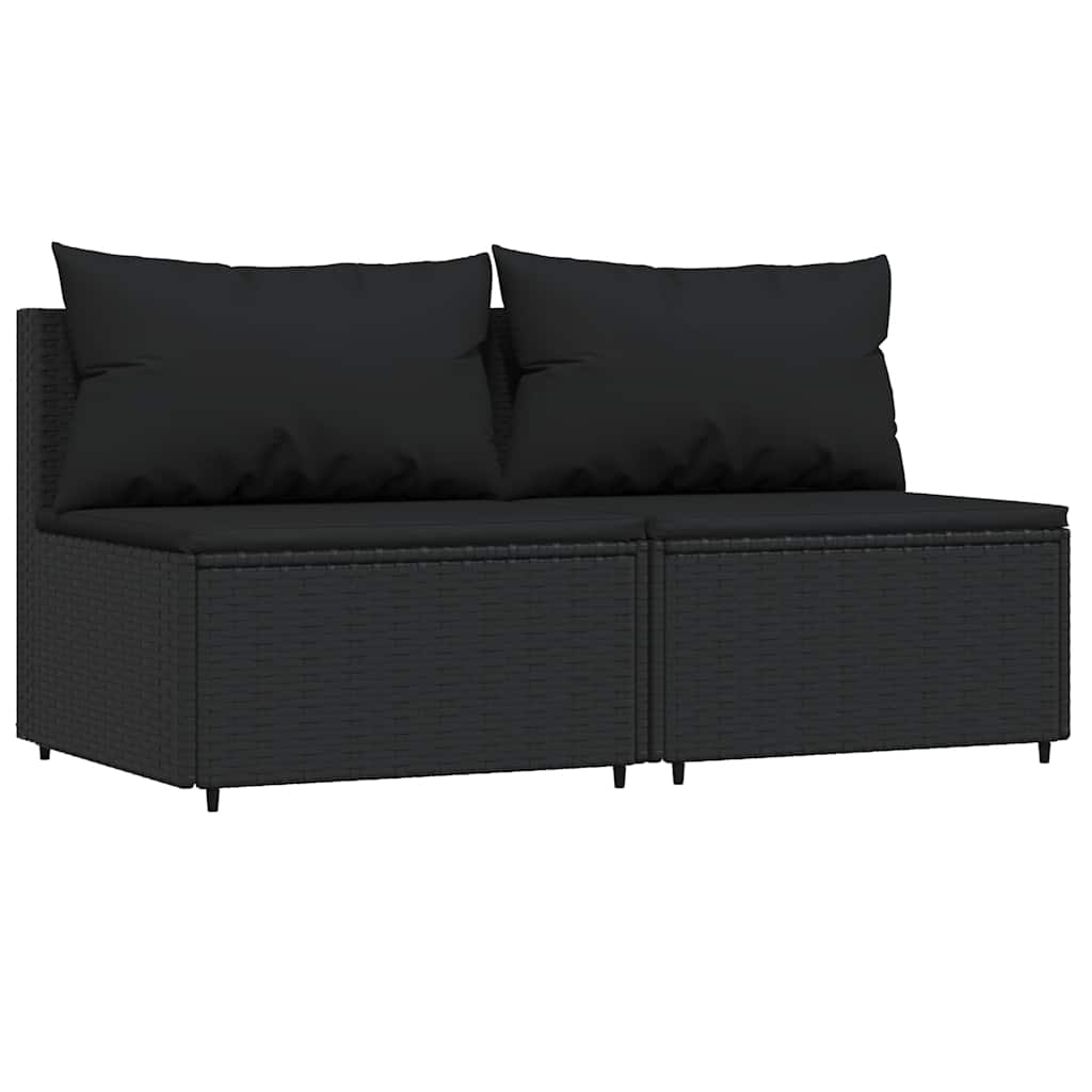 3-delige Loungeset met kussens poly rattan zwart