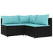 4-delige Loungeset met kussens poly rattan zwart