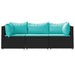3-delige Loungeset met kussens poly rattan zwart