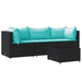 4-delige Loungeset met kussens poly rattan zwart