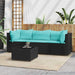 4-delige Loungeset met kussens poly rattan zwart