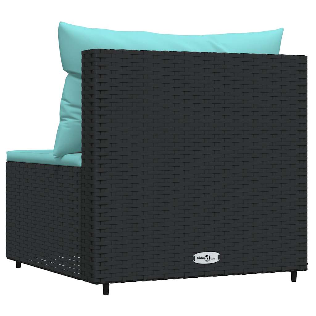 Tuinmiddenbank met kussens poly rattan zwart
