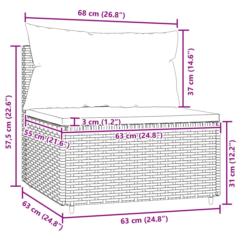 Tuinmiddenbank met kussens poly rattan zwart