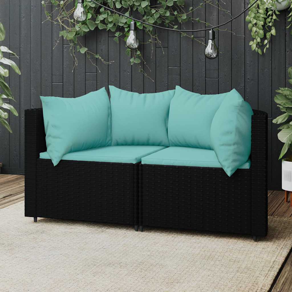 Tuinhoekbanken met kussens 2 st poly rattan zwart