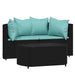 3-delige Loungeset met kussens poly rattan zwart