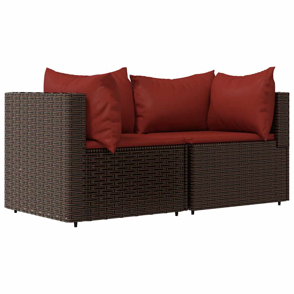 Tuinhoekbanken met kussens 2 st poly rattan bruin