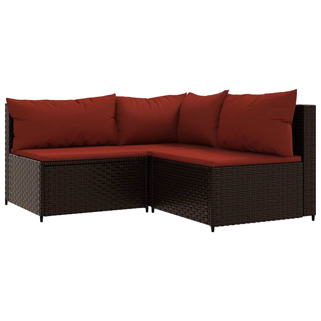 3-delige Loungeset met kussens poly rattan bruin