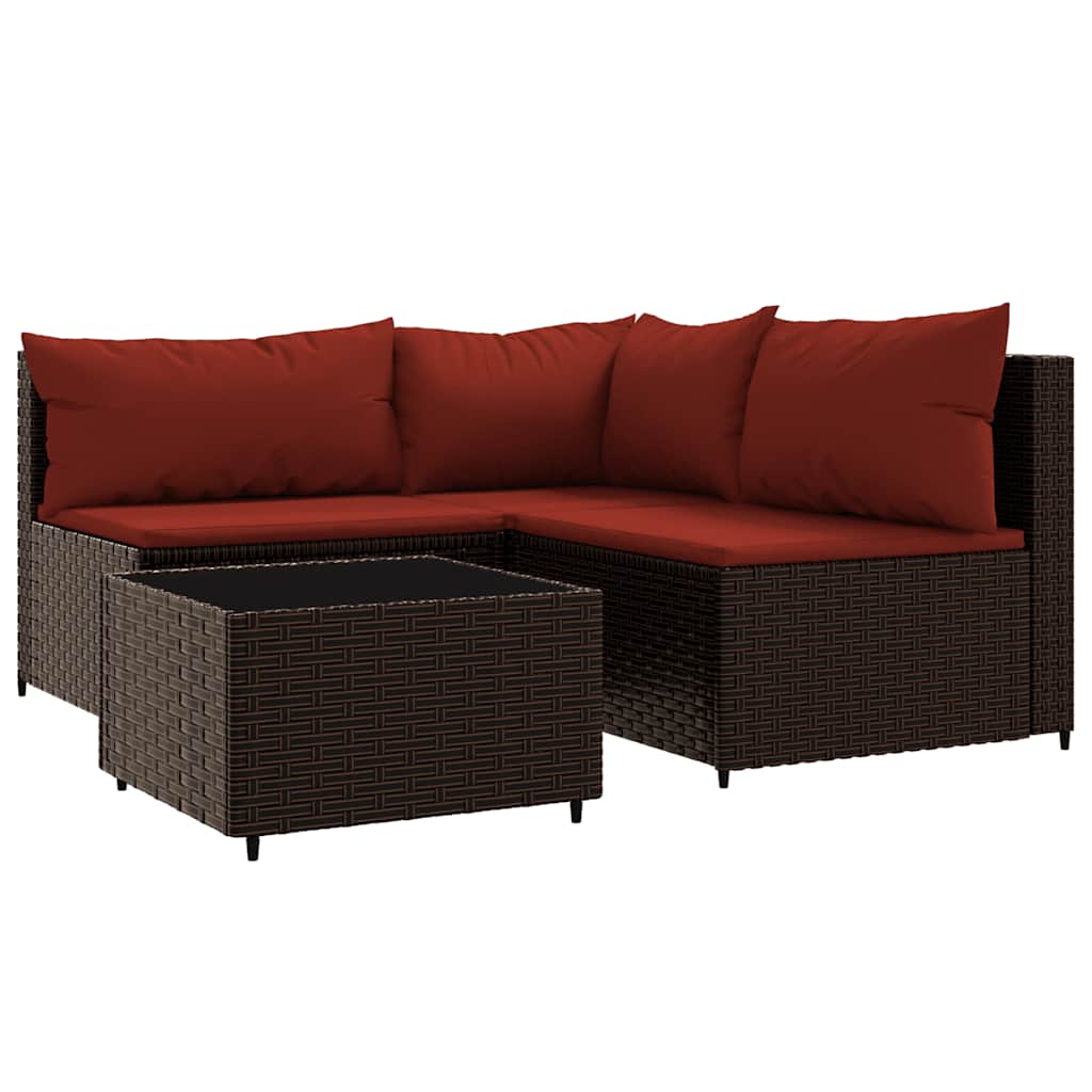 4-delige Loungeset met kussens poly rattan bruin