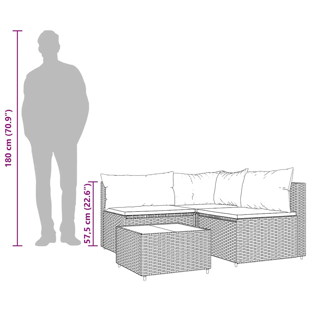 4-delige Loungeset met kussens poly rattan bruin