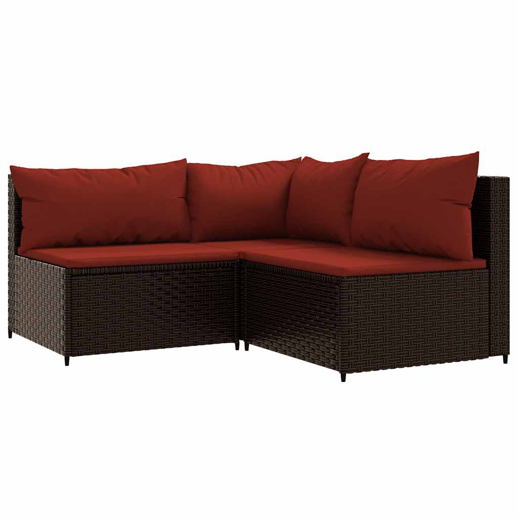 4-delige Loungeset met kussens poly rattan bruin